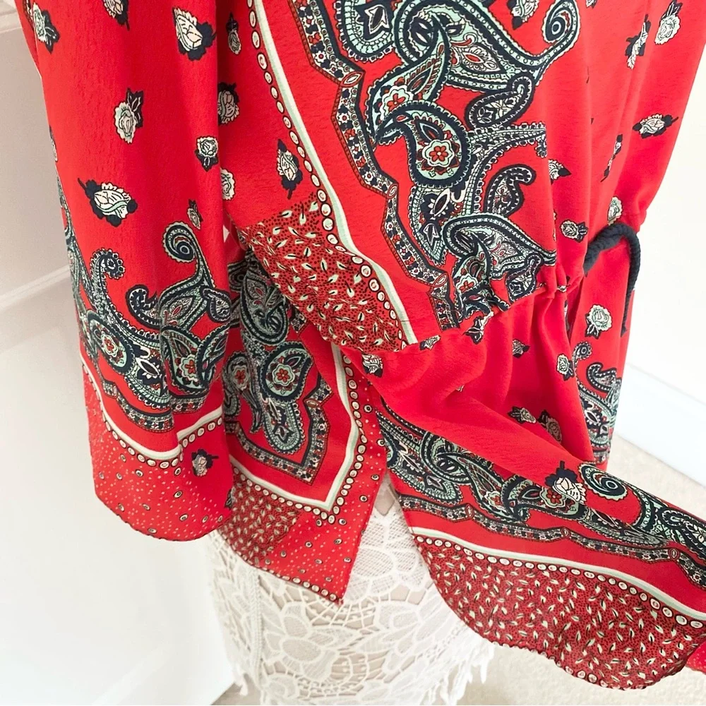 Zara Asymmetric Boho Bandana Paisley Tie Front Top - Picture 10 of 12